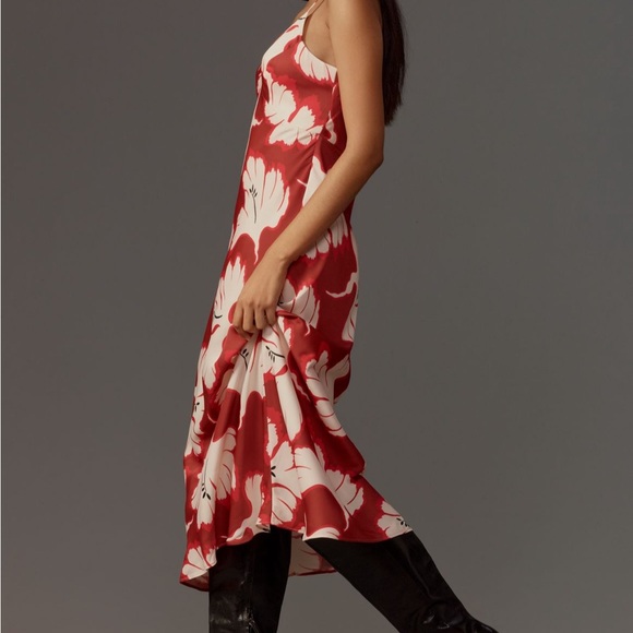 Anthropologie Red and Cream Floral Midi Dress - Picture 4 of 7